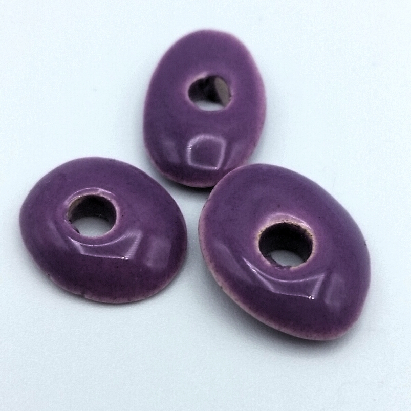 6 x Greek ceramic beads flat donught 15x8mm - purple